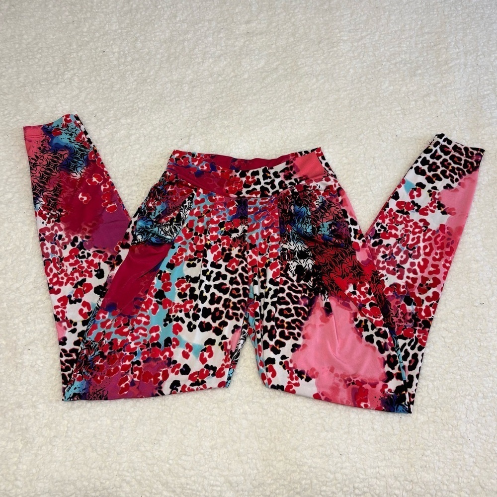 Bebe Women Hot Pink Animal Print Y2K Harem Style Leggings